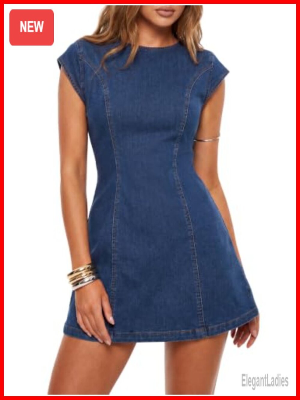 Tie Knot Cap Sleeve Mini Denim Dress A-Line Cutout Back